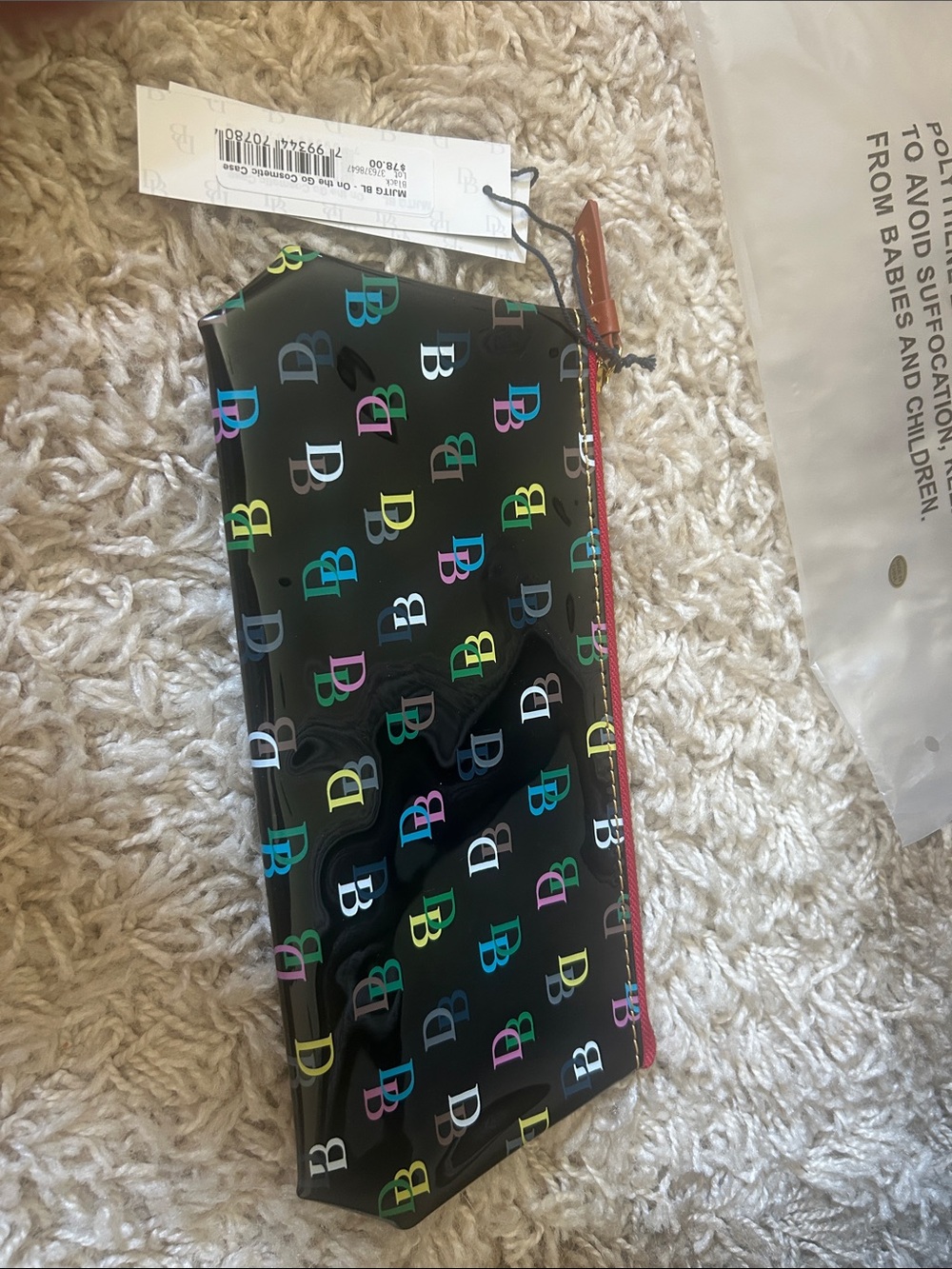 Dooney & Bourke Black Logo Zip Pouch with Multicolor B Print
